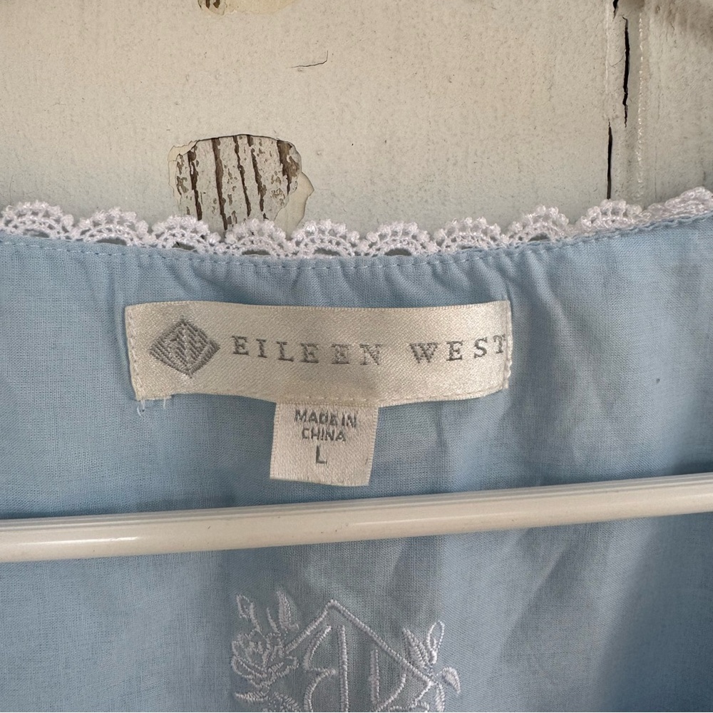 Eileen West Cap Sleeve Button Front Cotton Nightgown Blue size Large NWT NEW - Picture 2 of 7